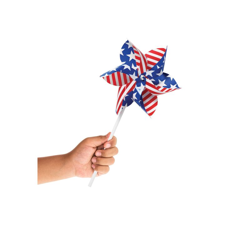 Club pack of 12 Patriotic Red and White Stars Stripes Party Favor Pinwheels 13"