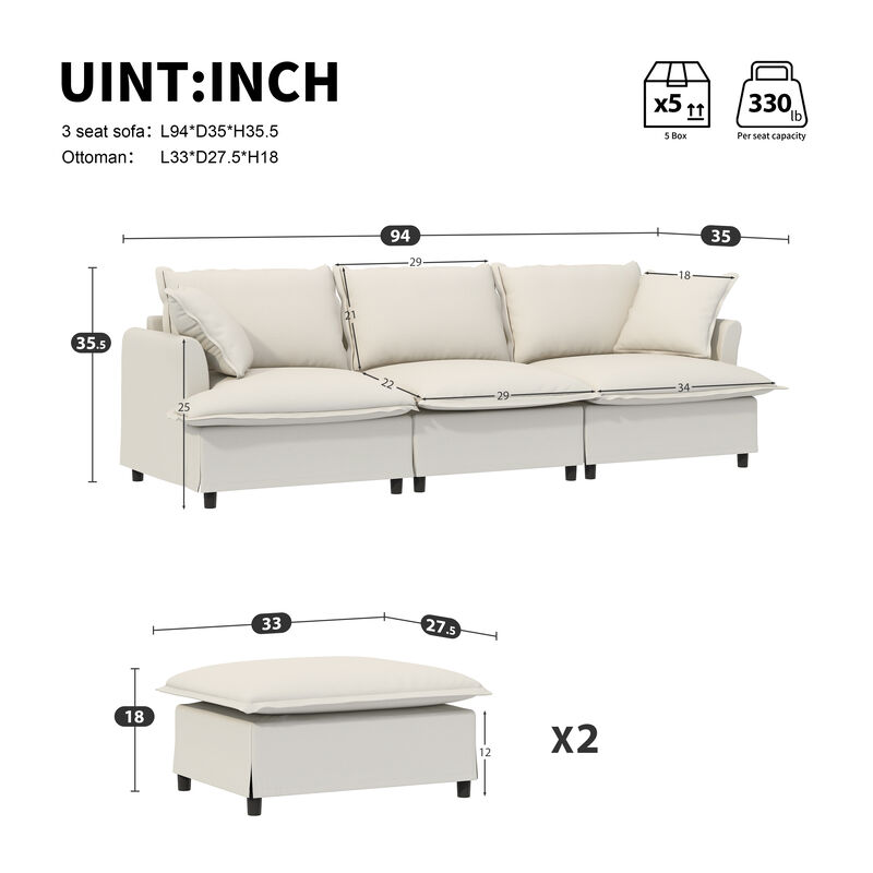 Merax Chenille Sectional Sofa with Ottoman