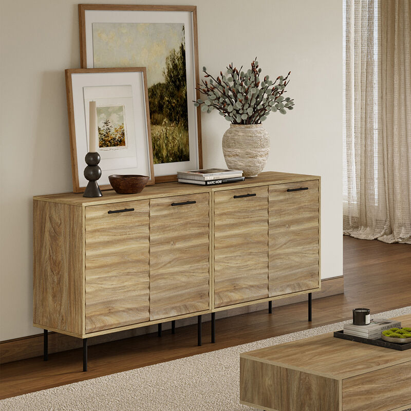 LuxenHome Mid-Century Modern Wave 2-Door Cabinet with Metal Legs