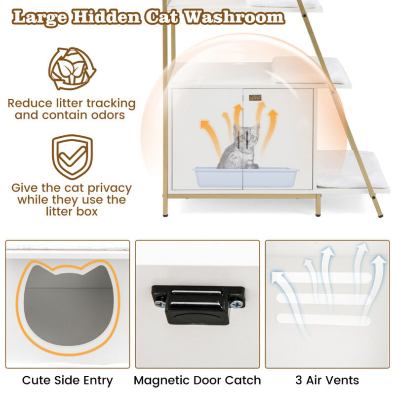 Large Cat Litter Box Enclosure with Storage and Ladder Shelf