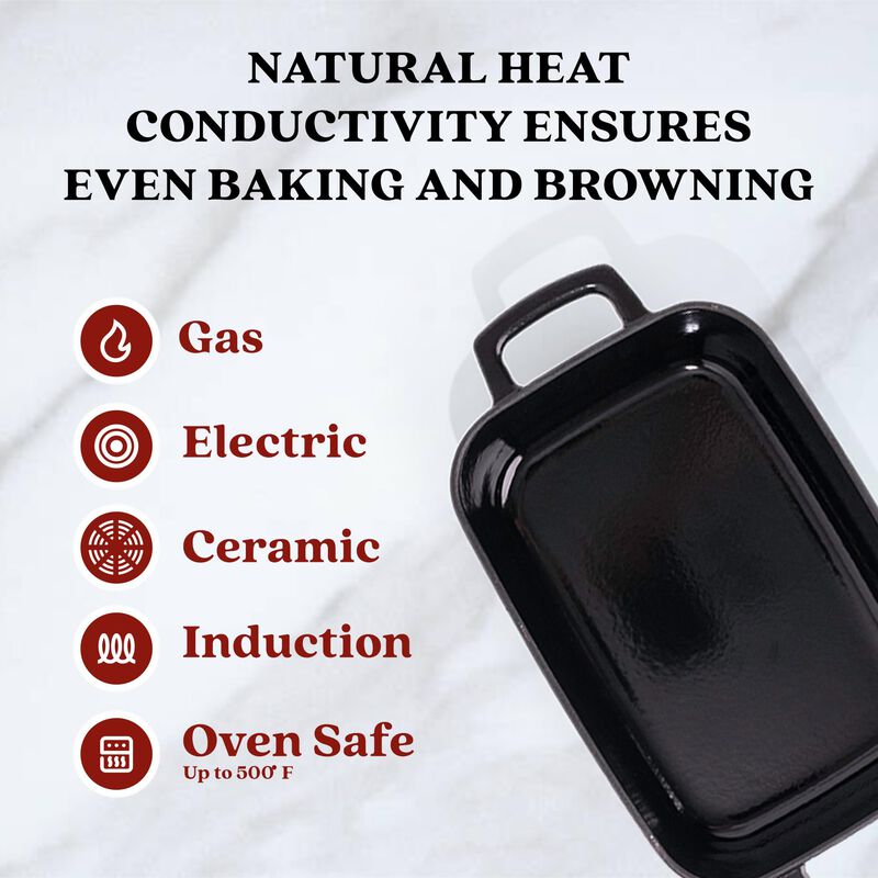 Alva Nori Enameled Cast Iron Dutch Oven Dish Roasting Pan 12"x8" Rectangular Nonstick Stove-to-Table Enamel Coated Pot, Non Toxic, Compatible with All Stovetops, Oven Safe & Induction Safe