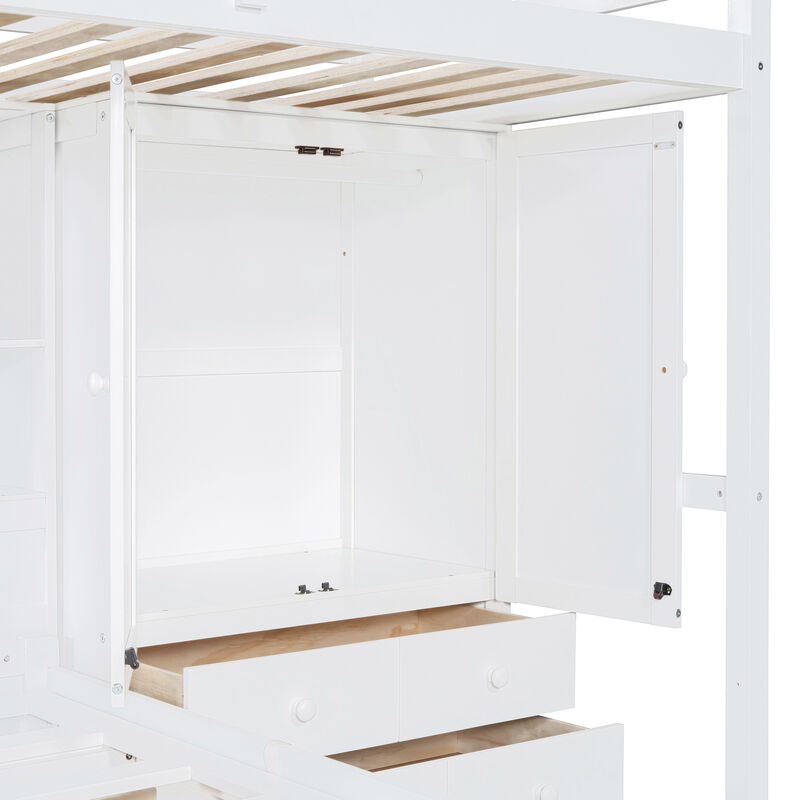 Merax Twin Bunk Bed with Wardrobe and Hydraulic Bed