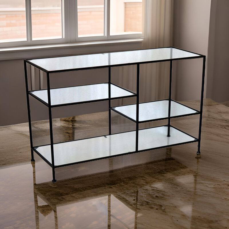 35 Inch Plant Stand Console Table, 4 Shelves, Rectangular top, Black Metal - Benzara