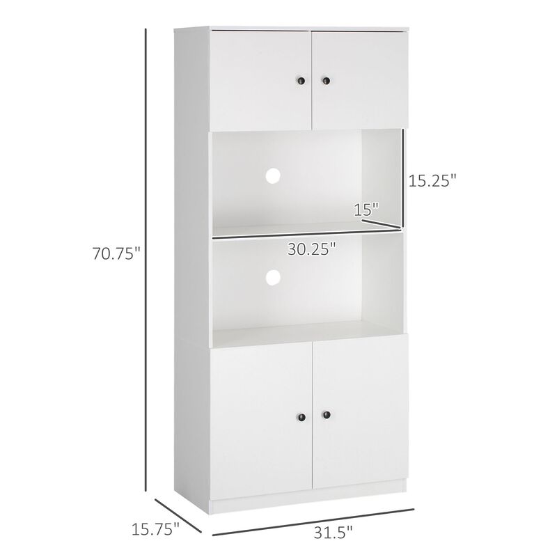White Kitchen Storage: 71" Hutch Cabinet with Microwave Space