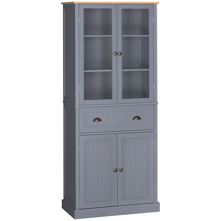 Gray Kitchen Organizer: 72" Freestanding 5-Tier Pantry with Drawer
