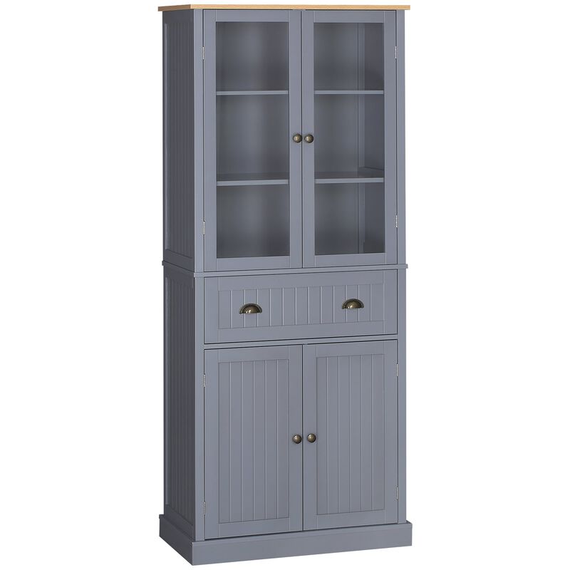 Gray Kitchen Organizer: 72" Freestanding 5-Tier Pantry with Drawer