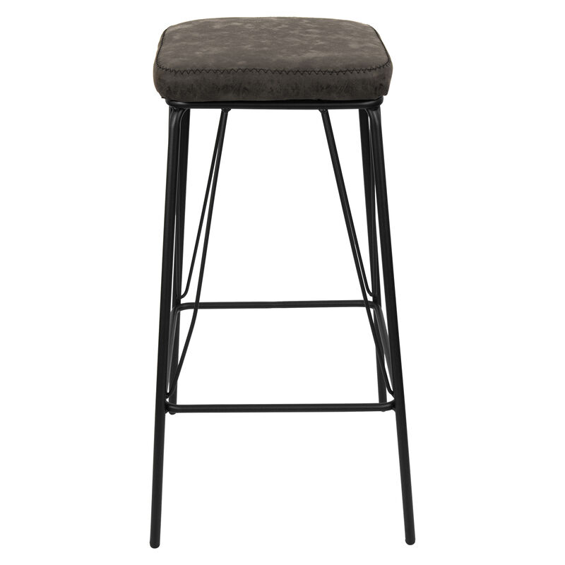 LeisureMod Millard Leather Bar Stool with Metal Frame – Set of 2, Modern and Durable Seating for Kitchen or Bar