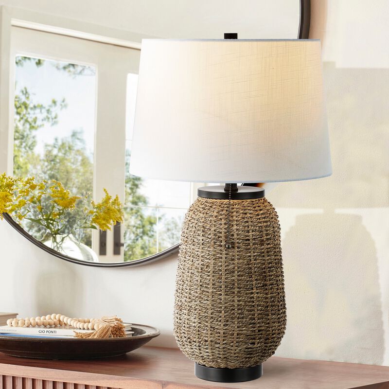 Chakrii Rustic Bohemian Ironrattan LED Table Lamp with Pull Chain