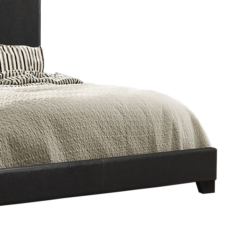 Leather Upholstered Queen Size Headboard, Black-Benzara