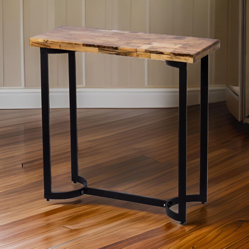36 Inch Industrial Console Sofa Table, Plank Wood Top, Matte Black Frame-Benzara