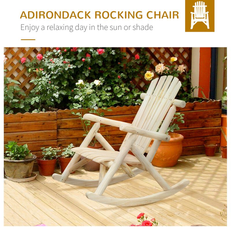 Natural Porch Rocker: Wooden Adirondack Chair with Slatted Design