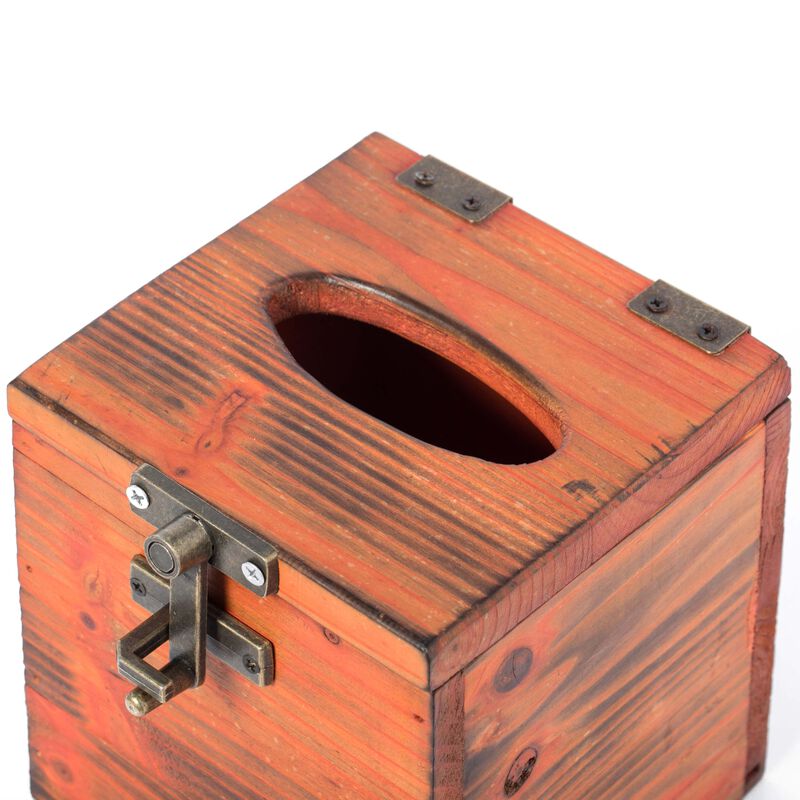Square Wooden Rustic Lockable Tissue Box Cover Holder