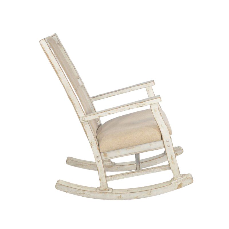 Rena Rocking Chair, Cushion Seat and Back, White Mahogany Mindy Wood - Benzara