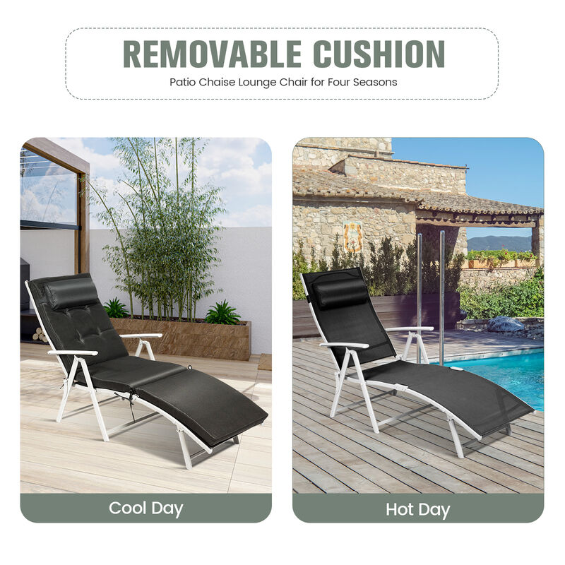 Adjustable Outdoor Lightweight Folding Chaise Lounge Chair with Pillow