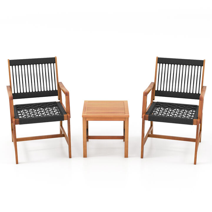 3 Pieces Acacia Wood Patio Conversation Sets with Armchairs Coffee Table