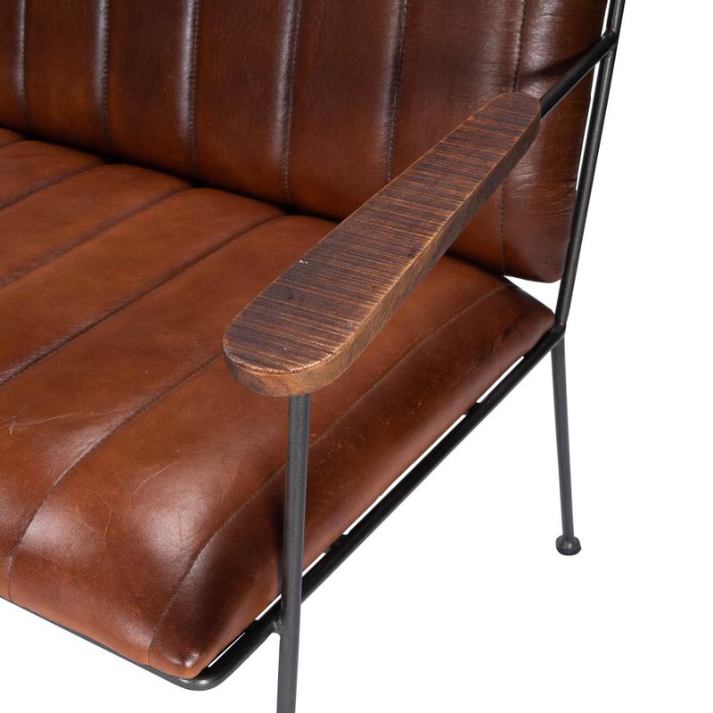Rustic Leather and Metal Seating Bench, Belen Kox