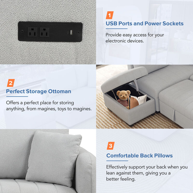 Merax L-shaped Sectional Pull Out Sofa Bed Sleeper Sofa with 2 USB Ports