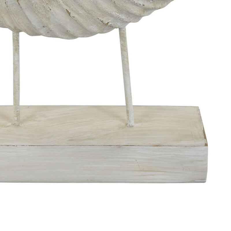 Seashell Tabletop Accent Decor, Faux Fossil, Rich White Resin 21 Inch - Benzara