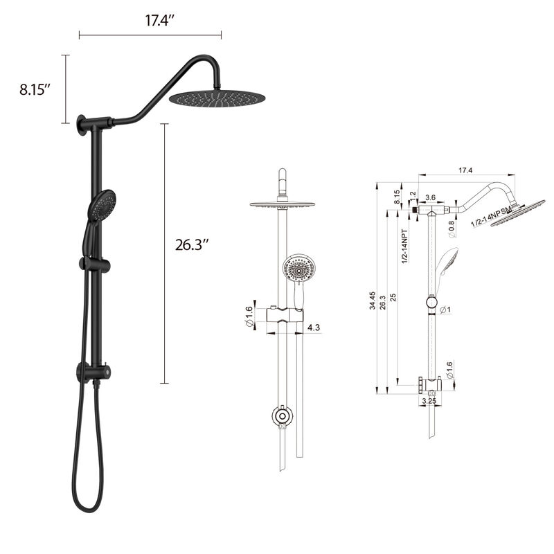 Matte Black 10" Shower System with 5 Function Hand Shower