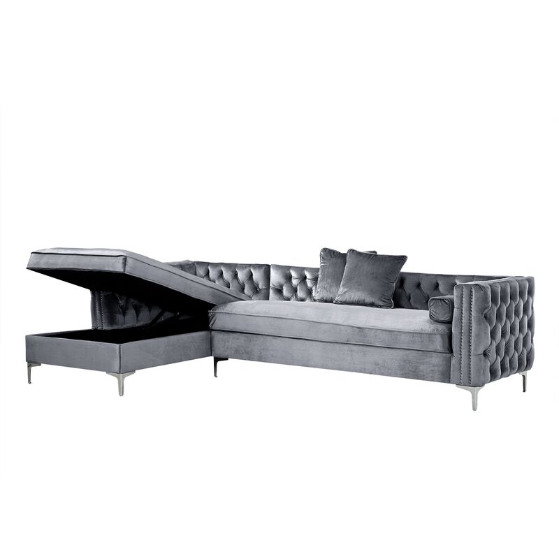 Inspired Home Clarinda Velvet Left Facing Chaise Sectional Sofa