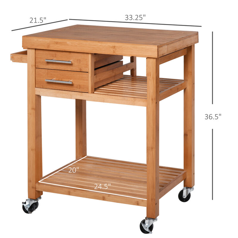Indoor Distressed Moving Microwave Cart w/ 2 Storage Drawers Adjustable Shelves