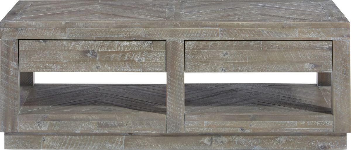 Herringbone Solid Wood Two Drawer Coffee Table