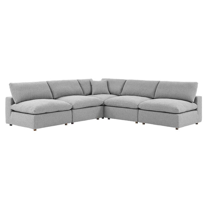 Commix Down Filled Overstuffed Boucle Fabric 5-Piece Sectional Sofa