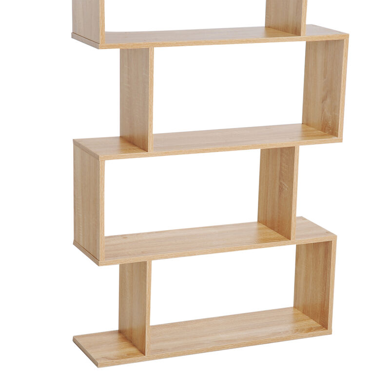 HOMCOM 75"H Bookcase 6 Shelf S-Shaped Bookshelf Storage Display Stand Organizer