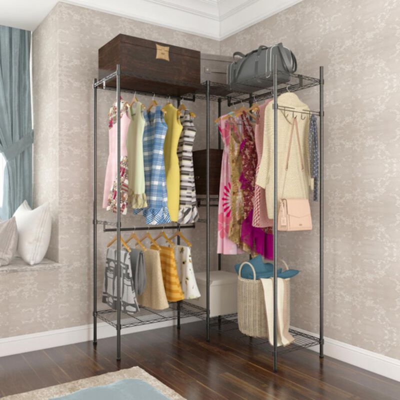 Portable Closet Organizer Garment Rack with Clothes Hangers and Home Shelf for Storage Solutions