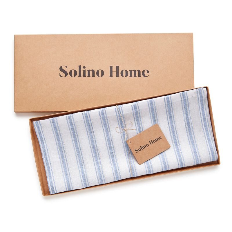 Solino Home 100% Pure Linen Table Runner | Capri Ticking Stripe for Spring & Easter