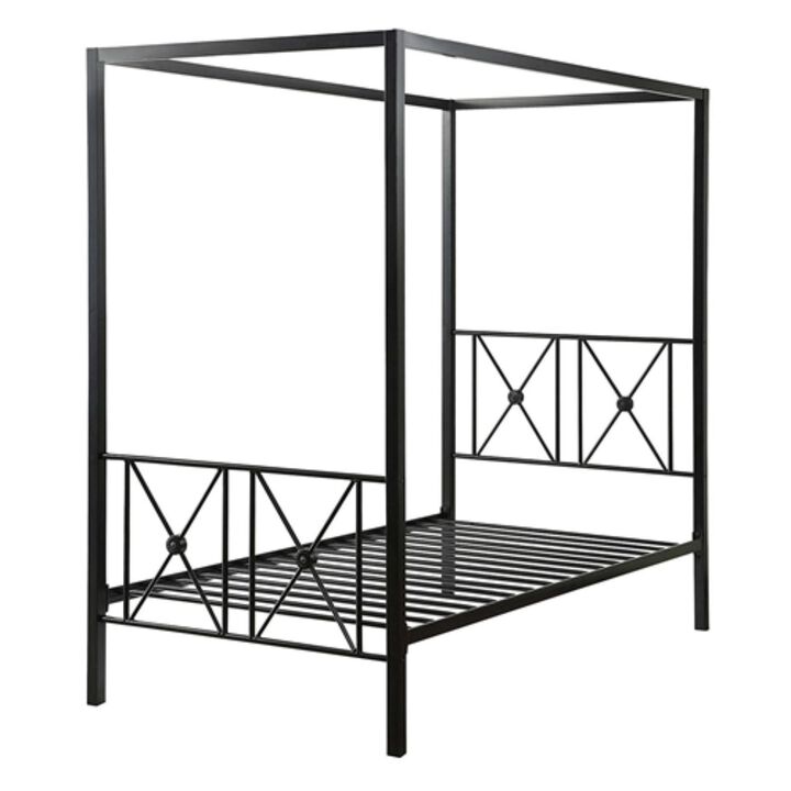 Hivvago Twin size Black Metal Canopy Bed Frame with Medallion Accents