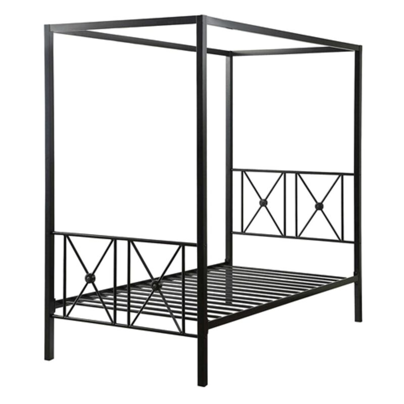 Hivvago Twin size Black Metal Canopy Bed Frame with Medallion Accents