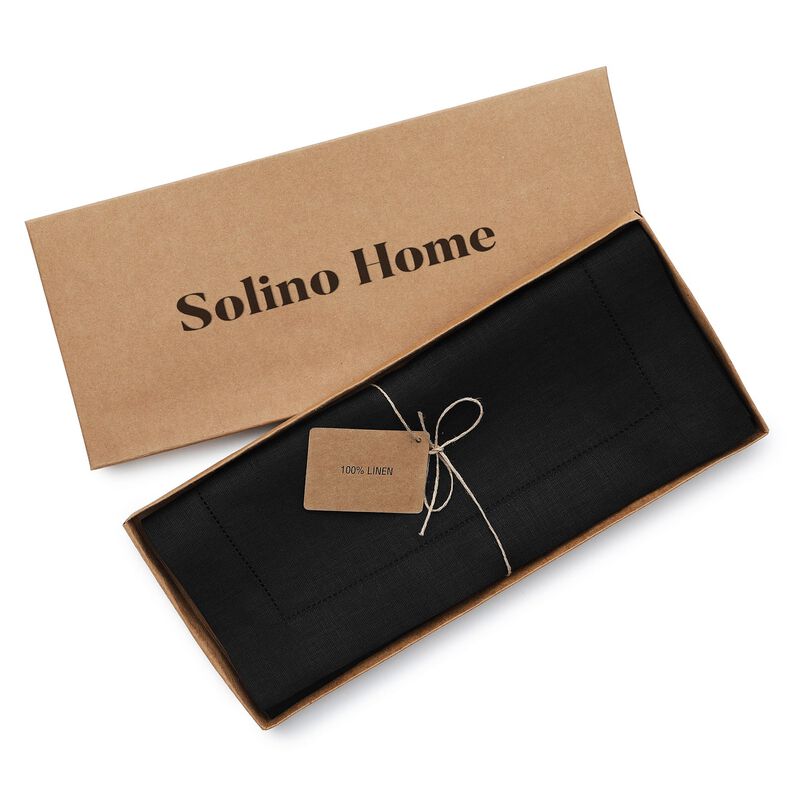 Solino Home 100% Pure Linen Table Runner | Classic Hemstitch for Thanksgiving, Christmas