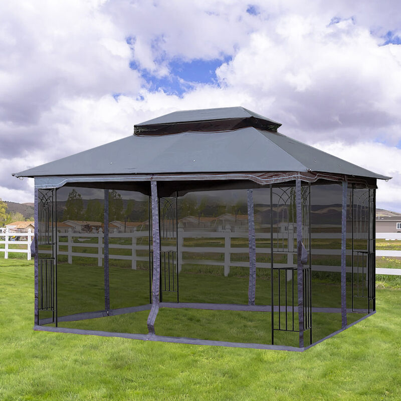 13x10 Ft Outdoor Patio Gazebo Canopy Tent with Ventilated Double Roof, Mosquito Net, and Detachable Mesh Screen Suitable for Lawn, Garden, Backyard