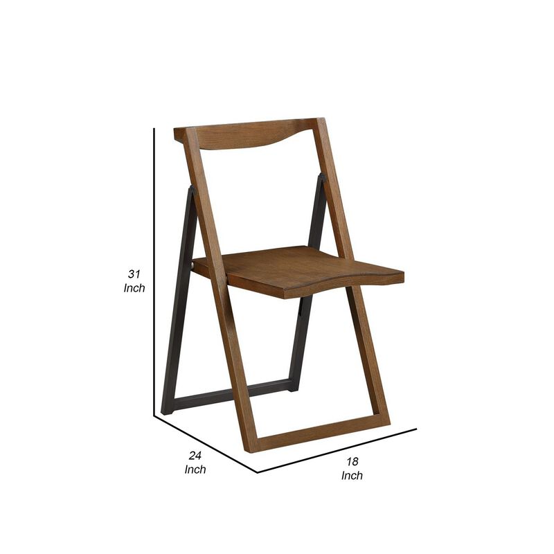 Curved Trim Panel Back Foldable Chair, Set of 2, Brown-Benzara
