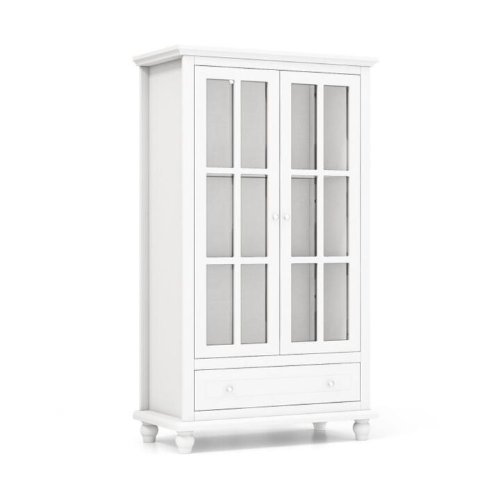 55 Inch Bookcase Cabinet with Tempered Glass Doors-White