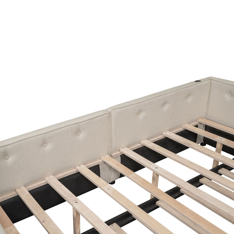 Merax Upholstered Platform Bed with USB and Trundle