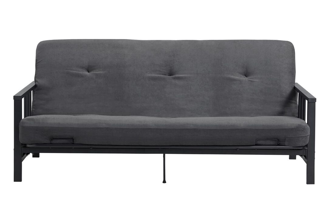 Atwater Living Halo Metal Arm Futon, Black Frame with 6" Gray Microfiber Mattress