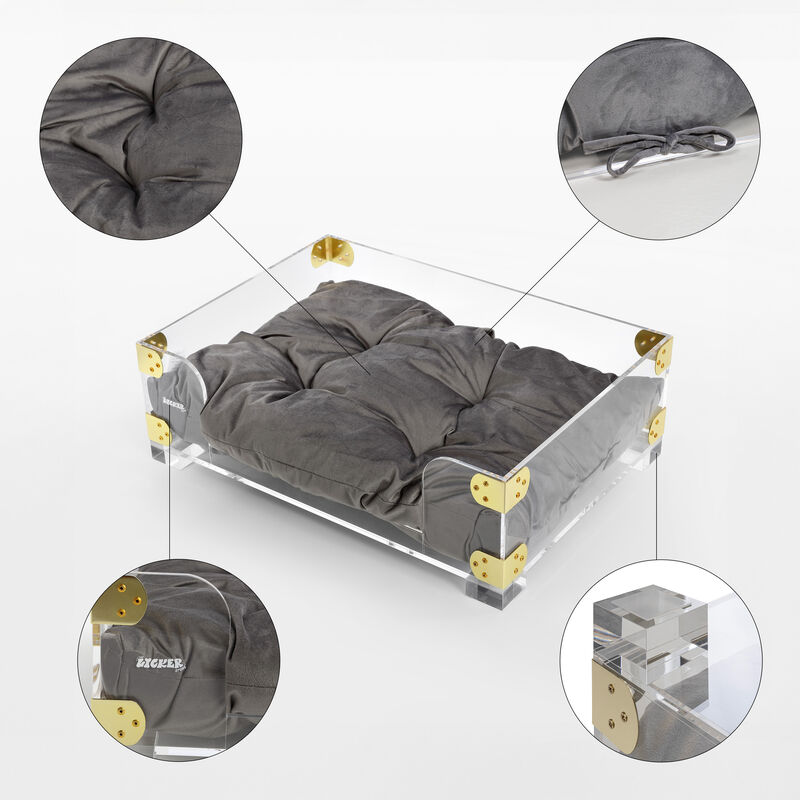 Haines Small/Medium Modern Lucite Velvet Pet Bed with Washable Cushion