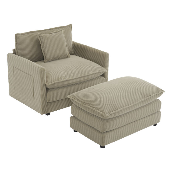 Merax Upholstered Corduroy Sofa Chair with Ottoman