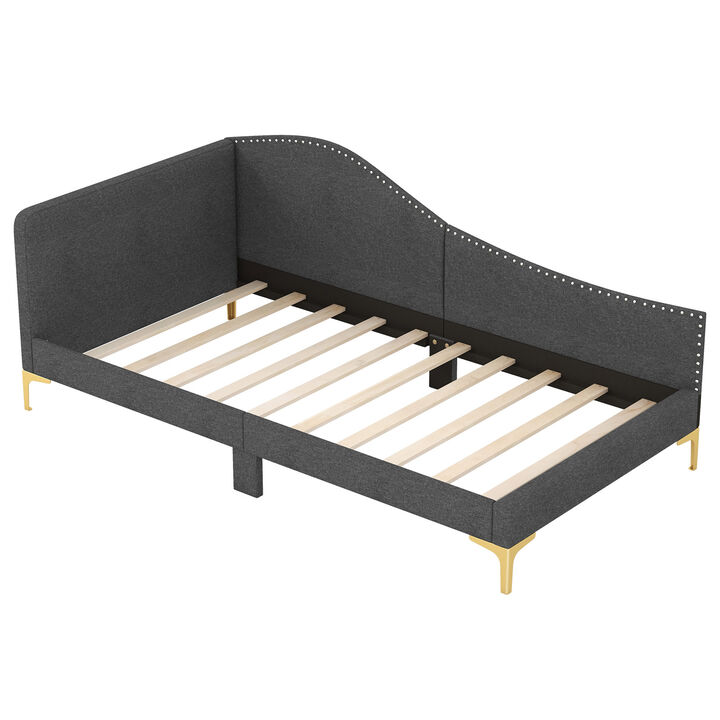 Rivet-Tufted Platform Bed with Metal Legs and Wood Slats for Modern Design and Sturdy Support