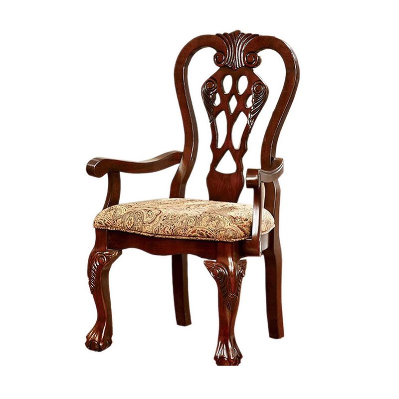 Elana Traditional Arm Chair With fabric, Brown Cherry Finish, Set of 2
