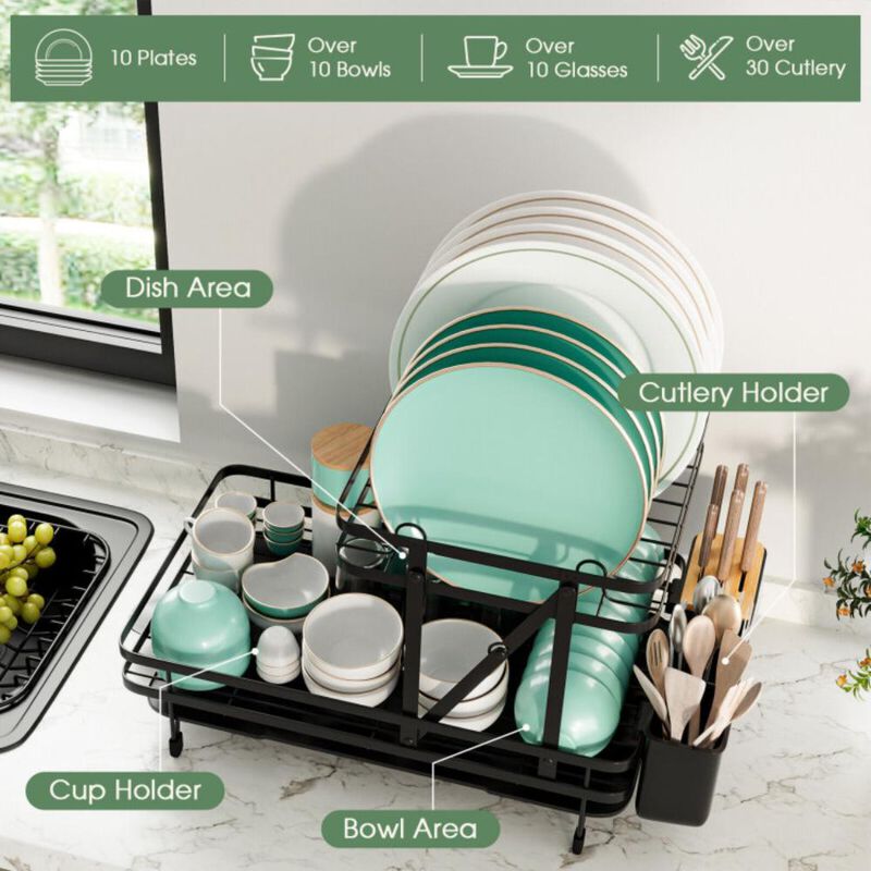 Hivvago 2-Tier Collapsible Dish Drainer Rack with Removable Drip Tray