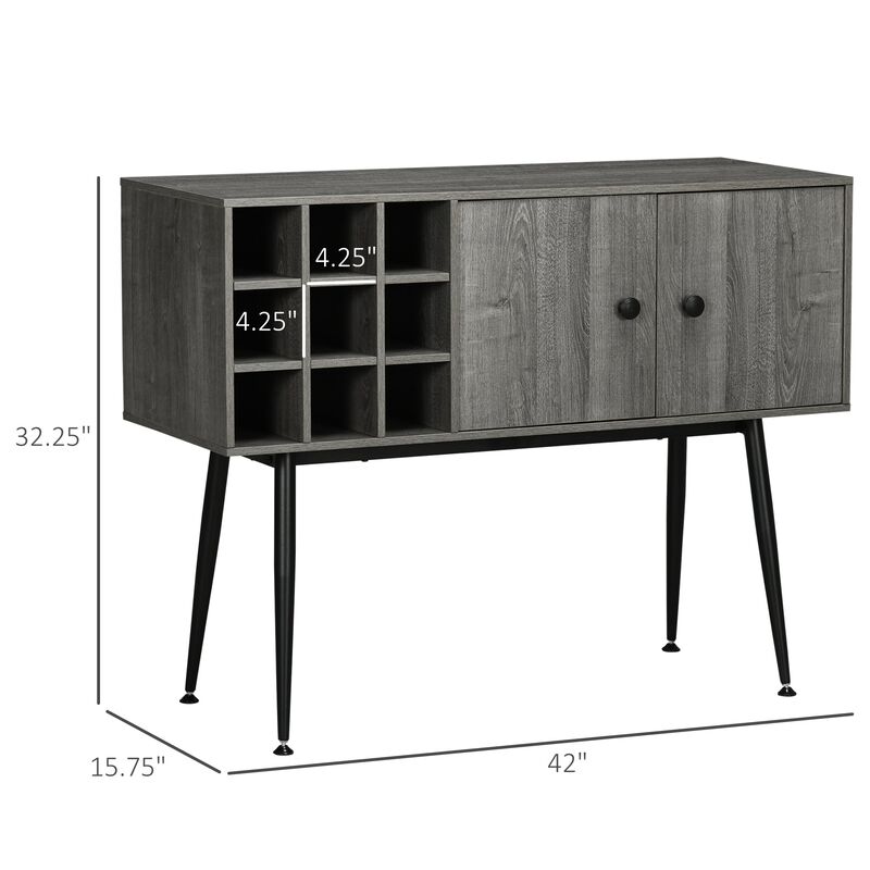 Distressed Gray Bar Cabinet: Buffet with Wine Rack & Adjustable Shelf