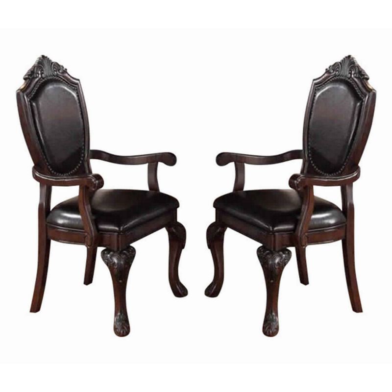 Traditional Rubber Wood Royal Arm Chair Set Of 2 Brown-Benzara