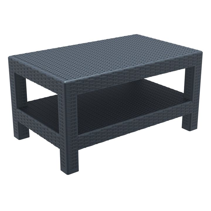 36" Brown Outdoor Patio Wickerlook Rectangular Coffee Table with Magazine Rack