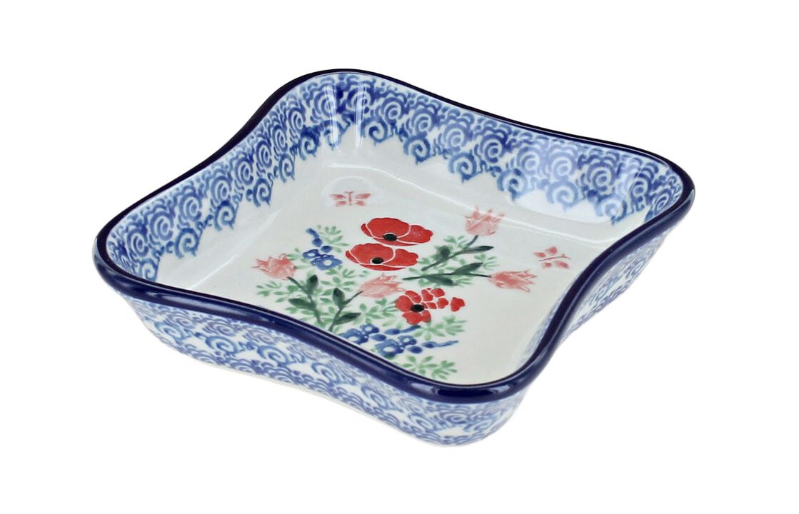 Blue Rose Polish Pottery Hummingbird Small Square Dish