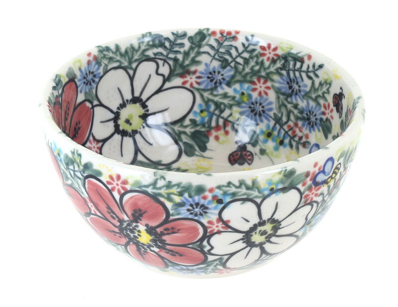 Blue Rose Polish Pottery Aztec Flower Dessert Bowl