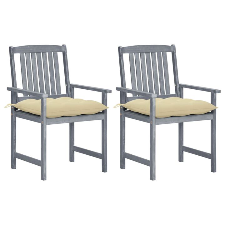 vidaXL Director's Chairs with Cushions 2 pcs Gray Solid Acacia Wood