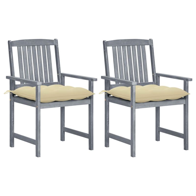 vidaXL Director's Chairs with Cushions 2 pcs Gray Solid Acacia Wood